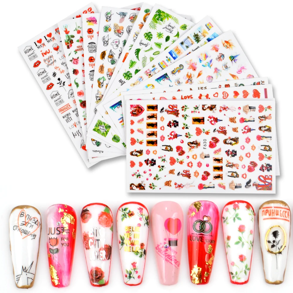 FWC 1 шт. стикер s для ногтей дизайн Белый Черный цветок лист линейные маникюрные