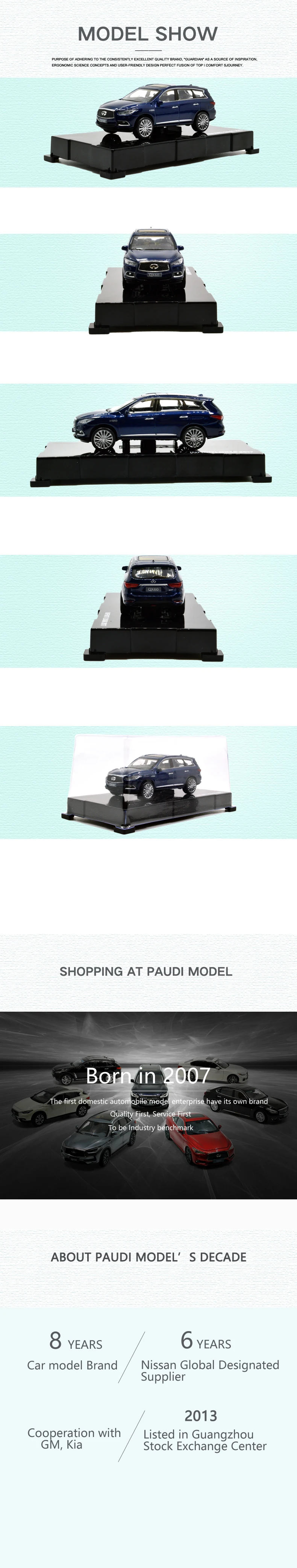 Модель Paudi 1/64 1: 64 масштаб Infiniti QX60 синий литье под давлением Модель автомобиля игрушки подарки для мальчиков и девочек
