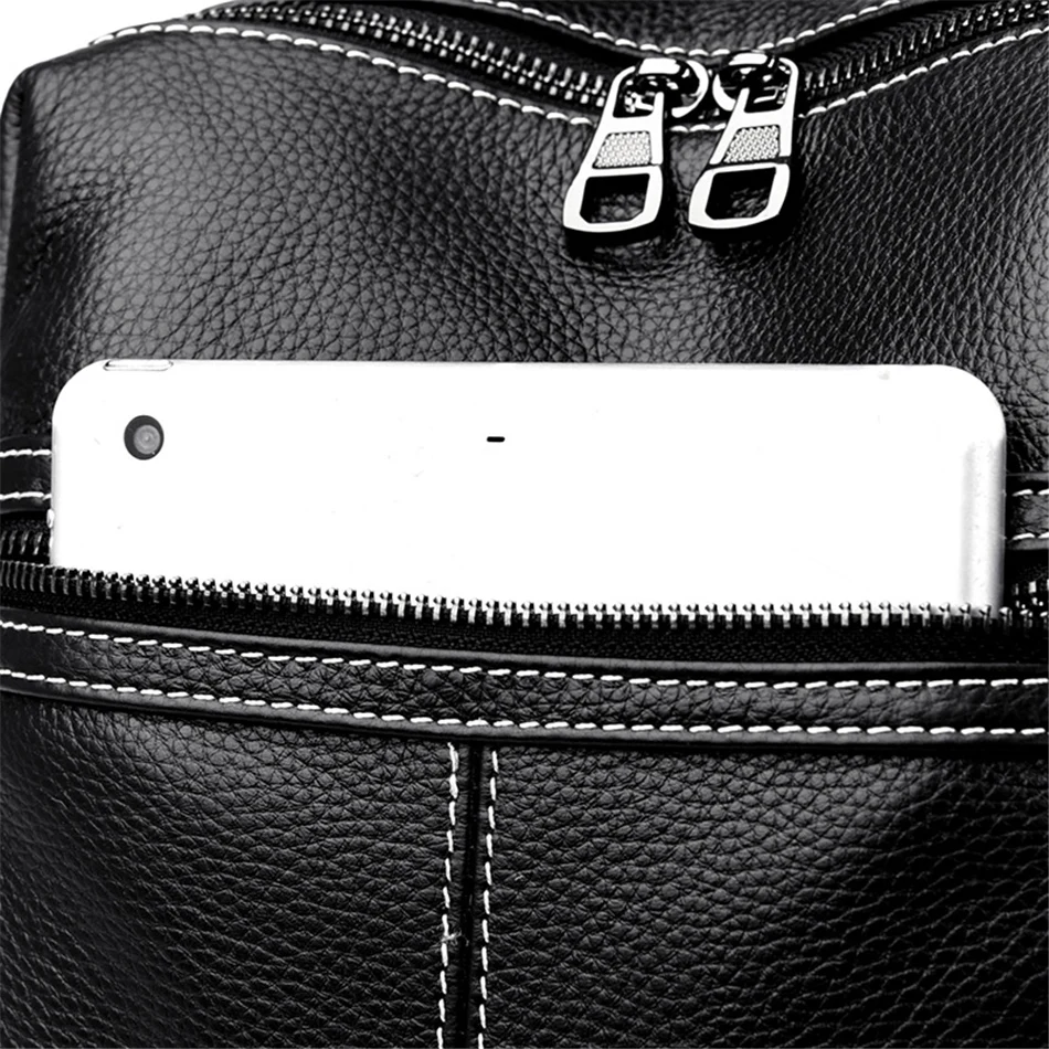 Повседневный Рюкзак из 100% натуральной кожи высокого качества черный рюкзак