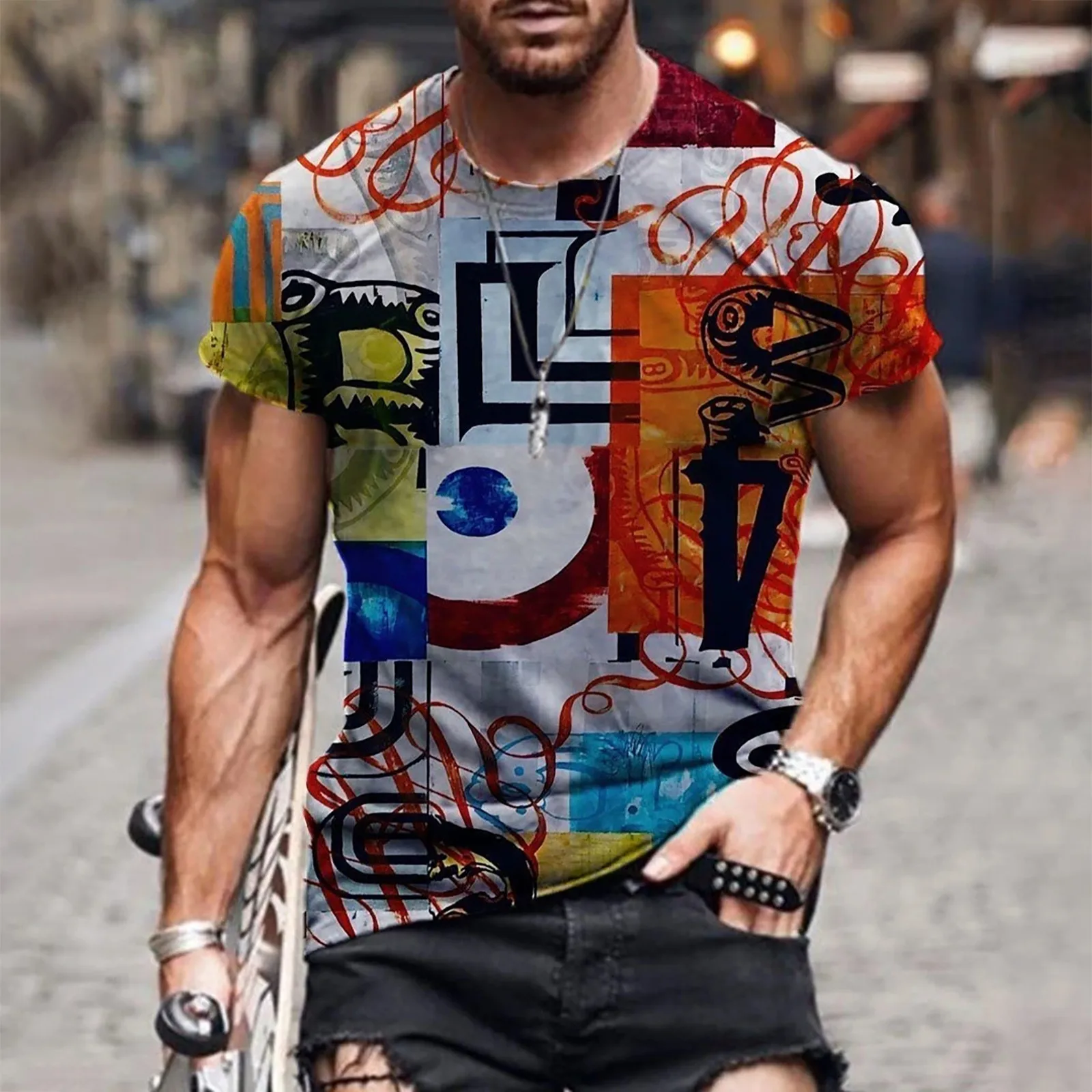 Мужская футболка Повседневная тонкая 3d принтом короткий рукав Топ в стиле