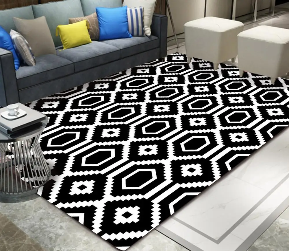 

Geometric Style Entrance Doormats Washable Kitchen Floor Stripe Carpet Geometry Printed Black And White Striped Rectangular Mats