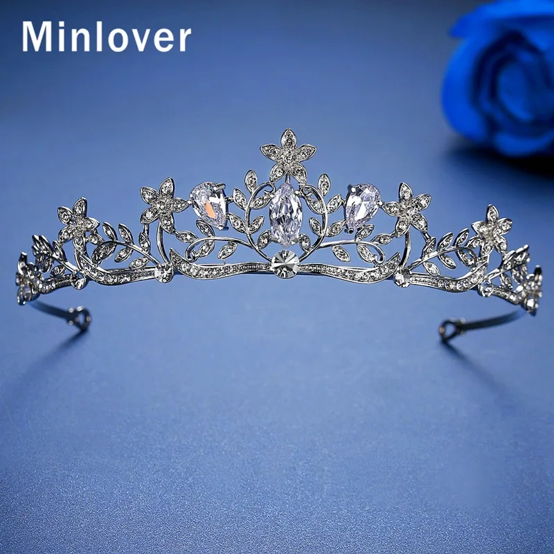 Mecresh цветок Серебряный Цвет Свадебные короны тиары для женщин кубического