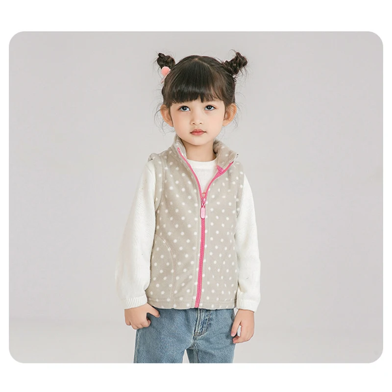 Mudkingdom Kids Vest Jackets Autumn Winter Fleece Children Outerwear Coats Lightweight Casual Cute Polka Dots Pattern Boys Girls