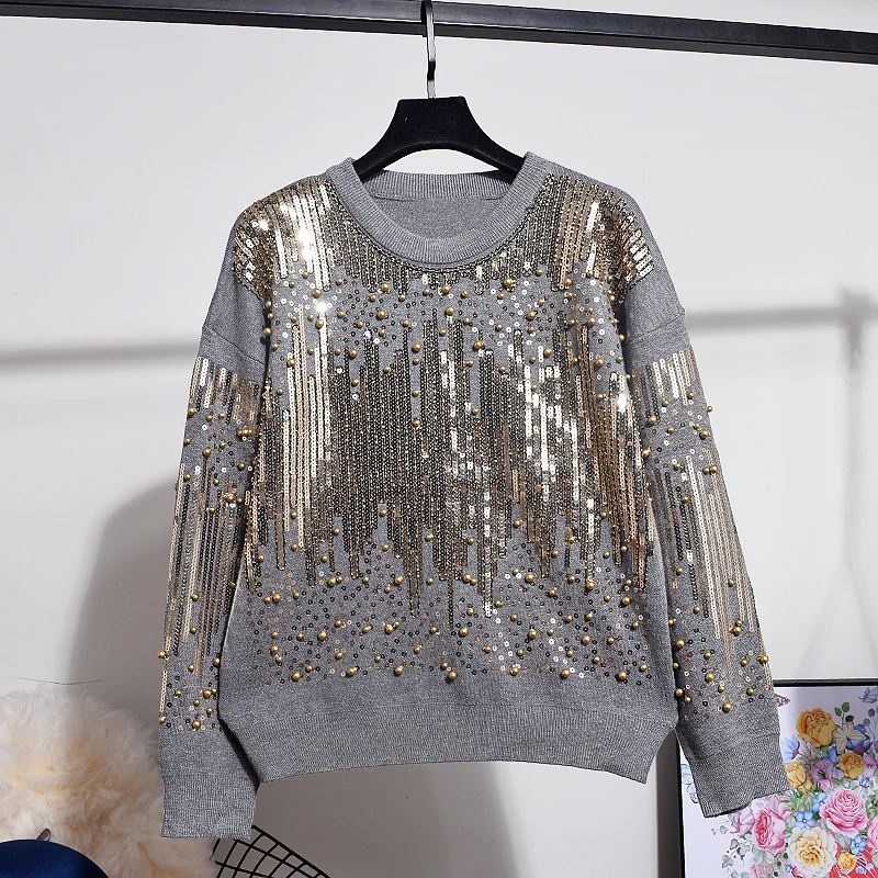 Осенний спортивный костюм женские комплекты вышивка пайетками длинный рукав