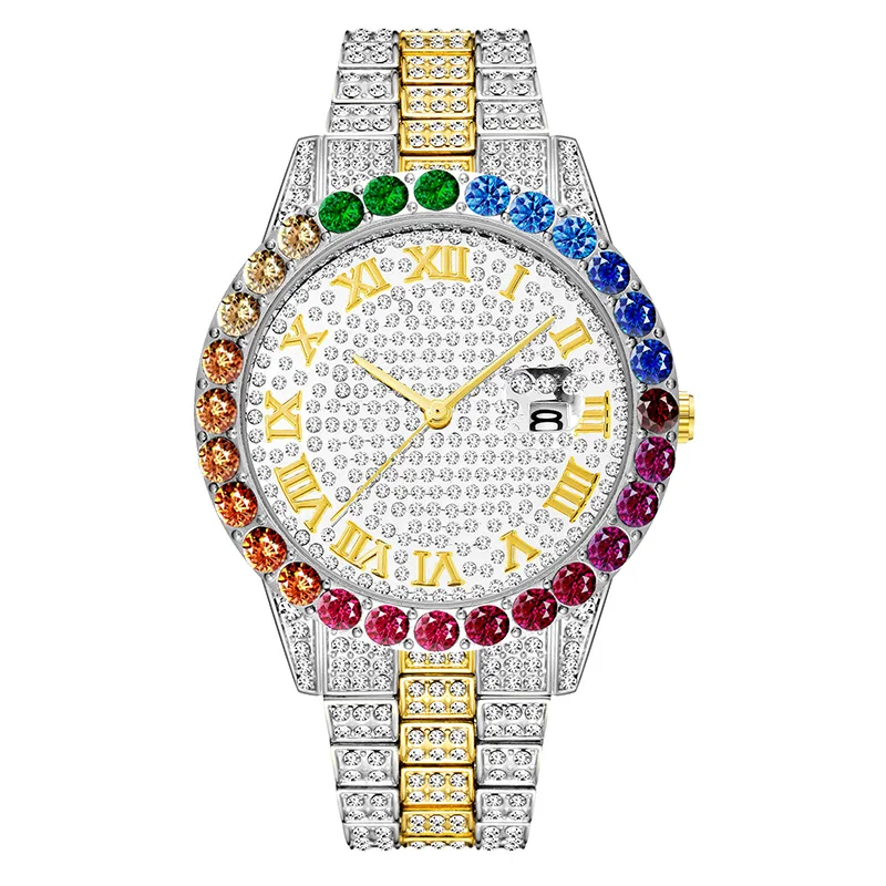 Роскошные мужские часы водонепроницаемые кварцевые инкрустированные Стразы