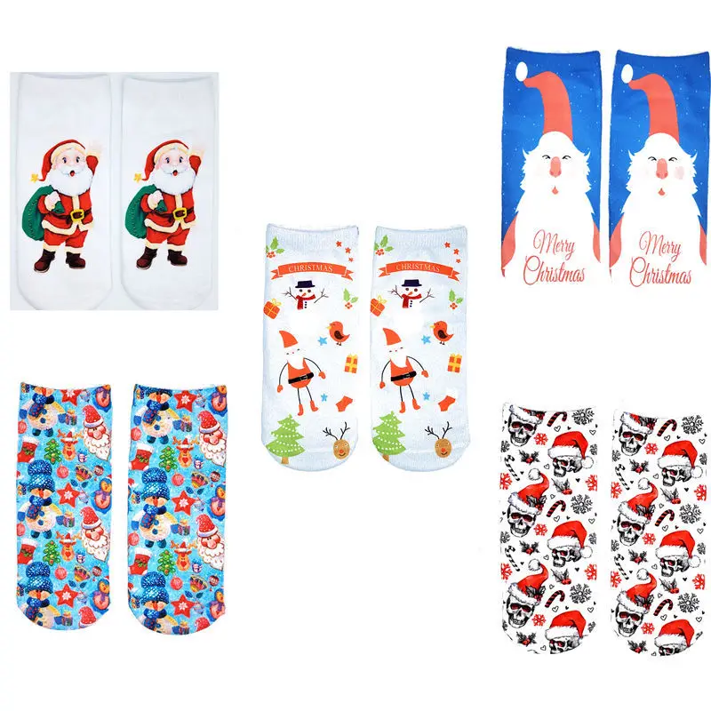 

Cute Deer Santa Claus Snowman Cartoon Printing Christmas Socks Ankle Cotton Christmas Decoration Short Socks Xmas Gifts