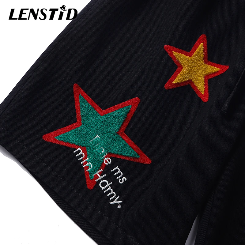 

LENSTID Summer Men Jogger Shorts Hip Hop Embroidery Stars Baggy Short Pants Harajuku Streetwear Sweatpant Fashion Short Trousers