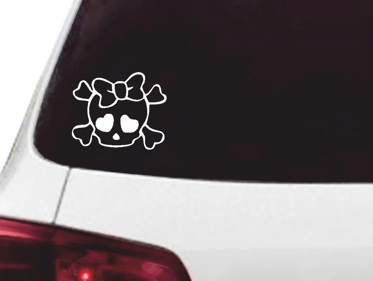 

For Girly Skull 10cm x 9cm Funny Car, Window, Wall Sticker, Bow S