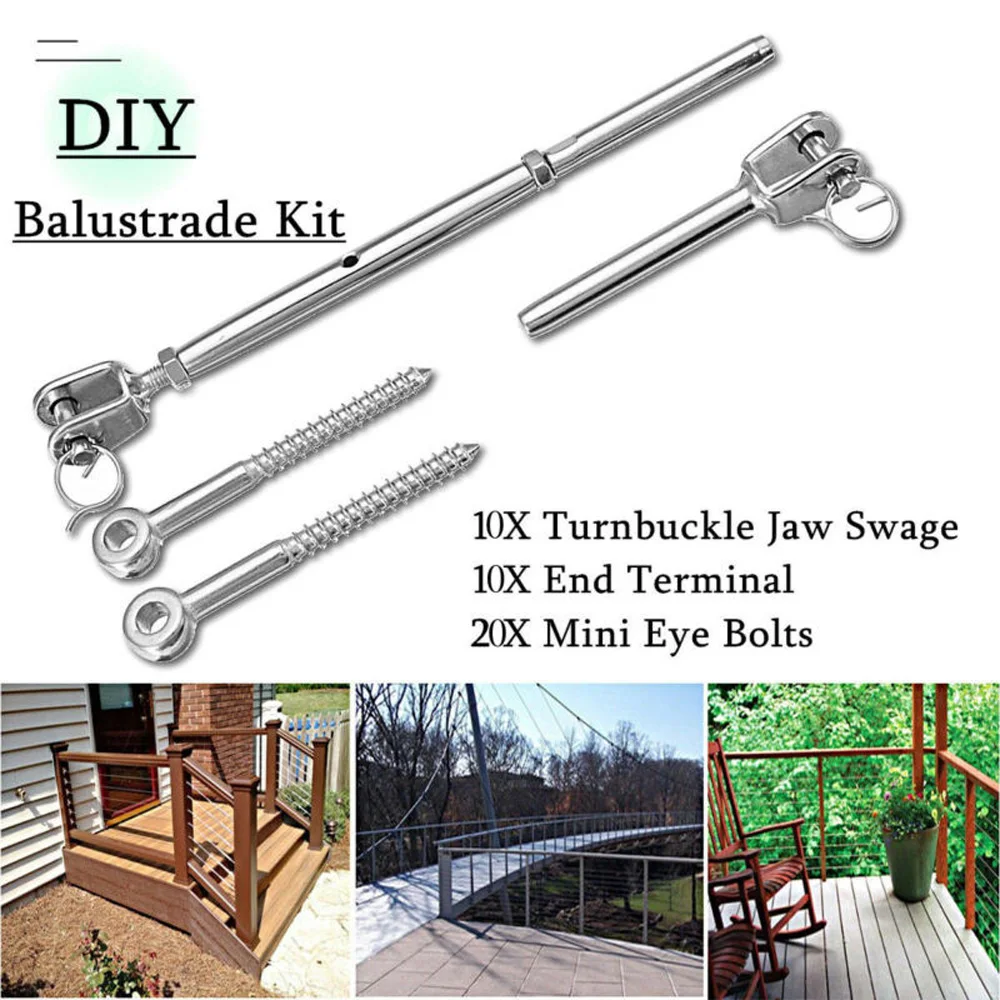 10 шт. набор разъемов из нержавеющей стали трос DIY Turnbuckle 10x торцевой винт 20x мини