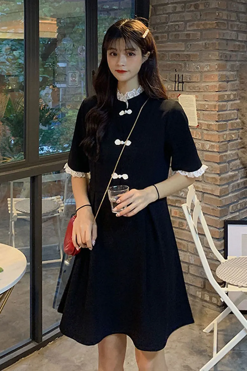 

Retro Bow Dress Women's 2020 Summer New Slimming Temperament Chinese Style Small Black Dress Stand Collar Skirt Fashion