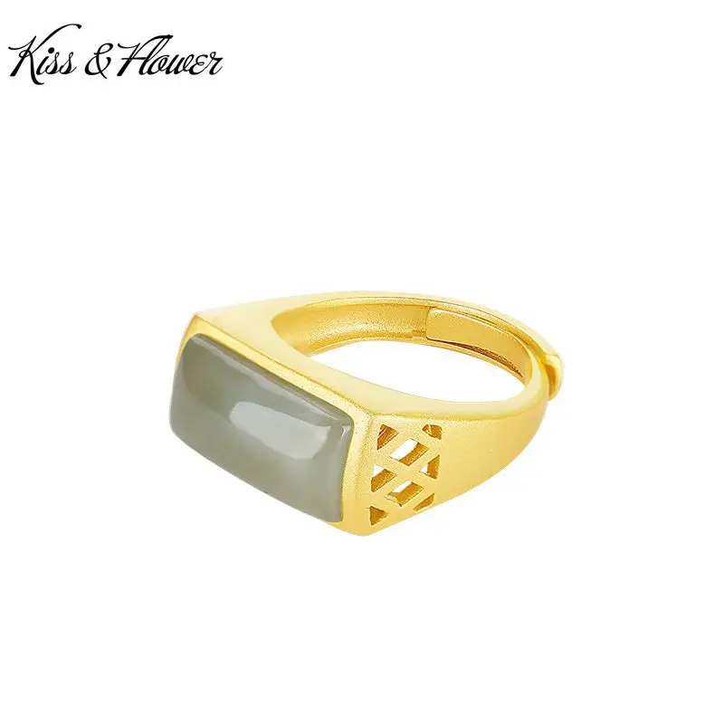 

KISS&FLOWER RI128 Fine Jewelry Wholesale Fashion Woman Girl Birthday Wedding Gift Vintage Rectangle 24KT Gold Resizable Ring