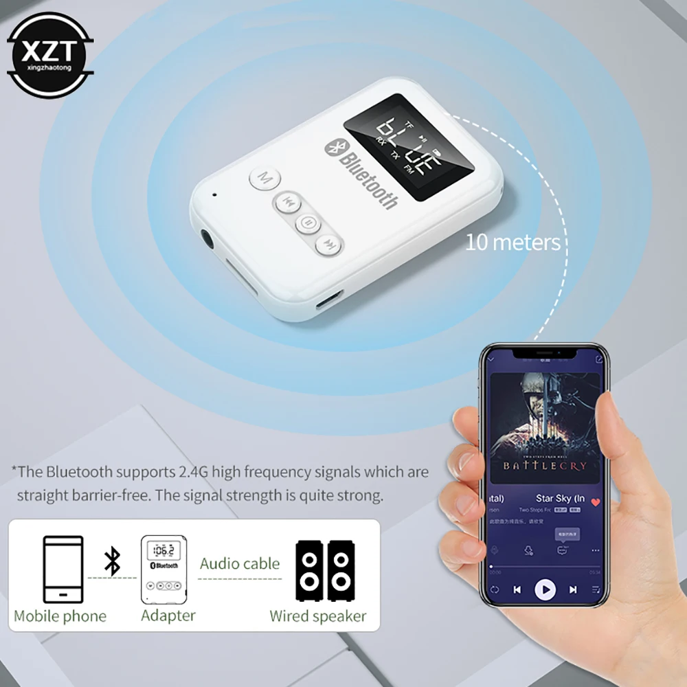 Bluetooth 5 0 передатчик приемник светодиодный дисплей 3 мм разъем Aux аудио TF слот для