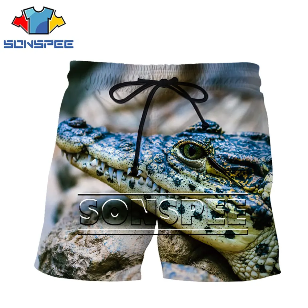 

SONSPEE Brand Large Size Men Shorts Crocodile Seabed Animal Horrifying Exaggerated Harajuku Funny Sportswear Shorts Men Clothing