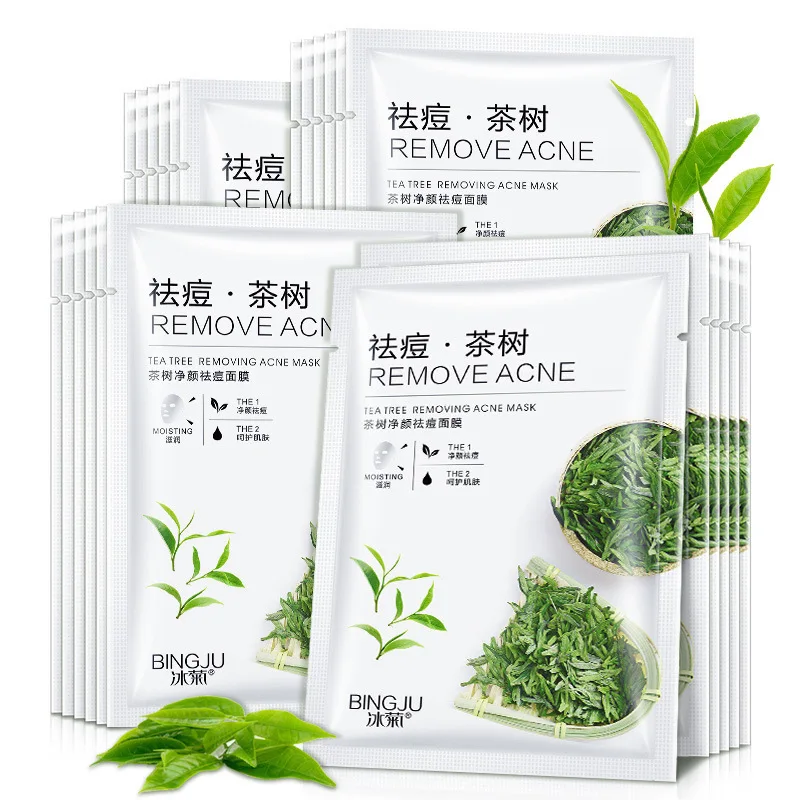

10pcs 28g Tea Face mask Acne Facial Oil Control Anti Acne Skin Care Facial Clear Moisture sheet korean mascarilla maske masks