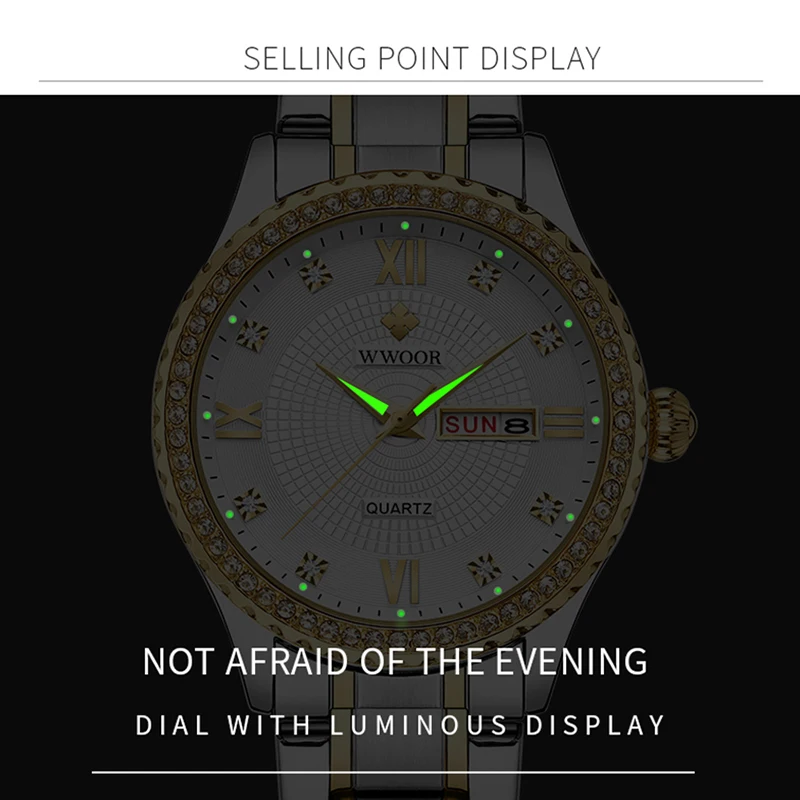 WWOOR 2022 Couple Watches Men and Women Luxury Brand Fashion Diamond Stainless Steel Quartz Pair Lovers Watch Gifts For Birthday