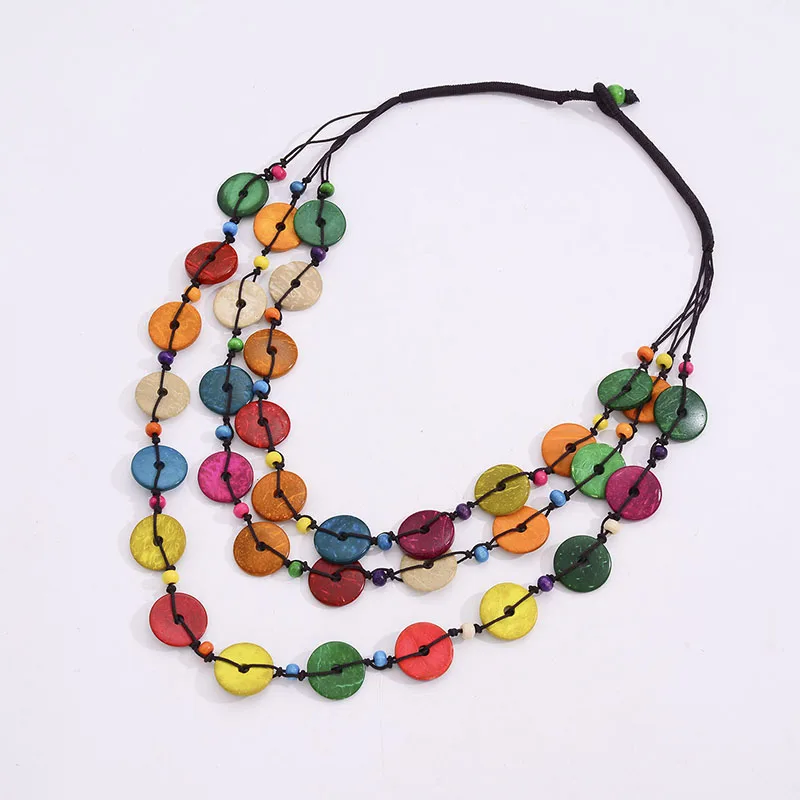 

2021 Bohemian Coconut shell Wood Bead Pendant Necklaces Women Ethnic Handmade Beaded Hanging Long Statement Jewelry