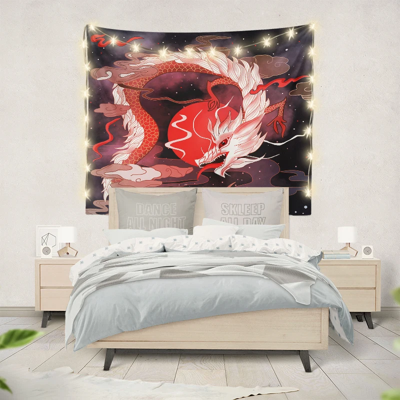 Japanese Crane Printed Tapestry Whale Arowana Deer Snake Totem Wall Hanging Tapestries Boho Bedspread Blanket Decor | Дом и сад