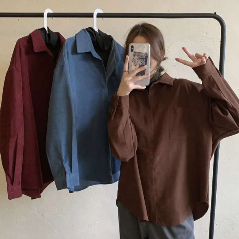 

2020 Autumn Winter Korean Women's Blouse Shirt Loose Thick Long Sleeve Shirts Tops Fashion Plus Size Patchwork Blouses Top Mujer