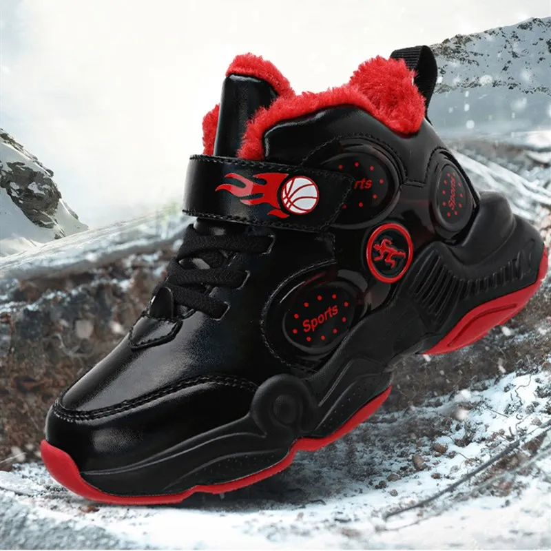 Зимние теплые кроссовки унисекс для мальчиков и девочек черные спортивные бега