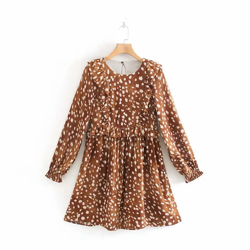 Женское Повседневное платье с каскадными оборками Осеннее облегающее принтом и