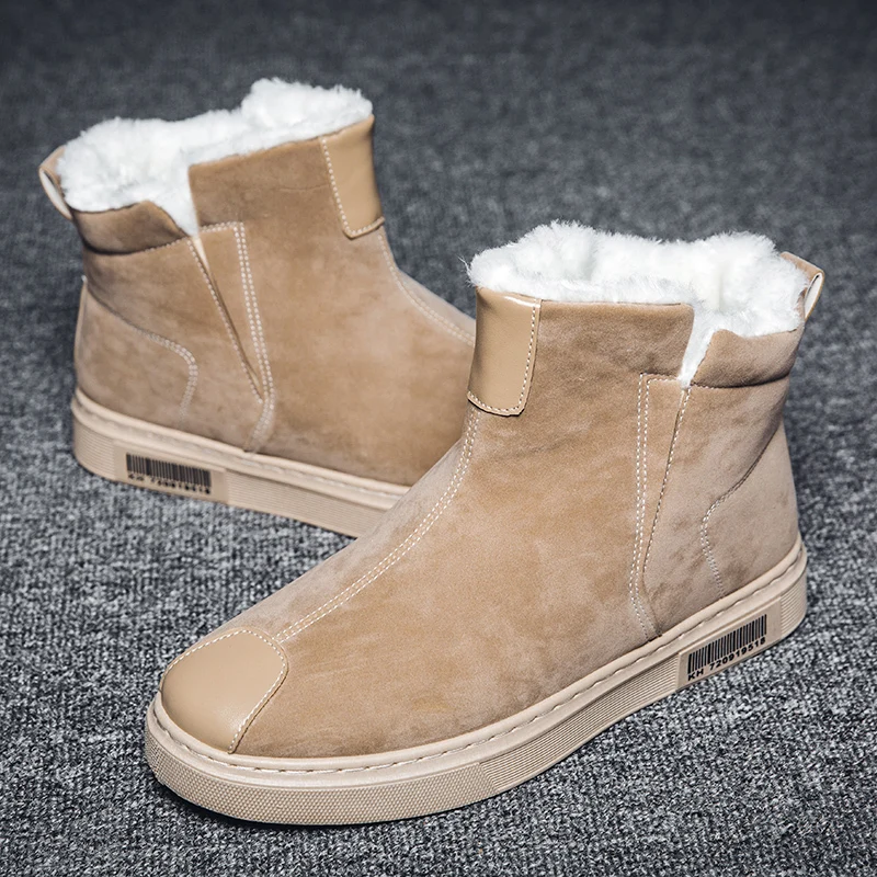 

THIRTRAN Winter Boots Men Thermal Plush Snow Boots Outdoor Black Men's Boots Round Toe Slip-On Comfortable Casual Flat Shoes