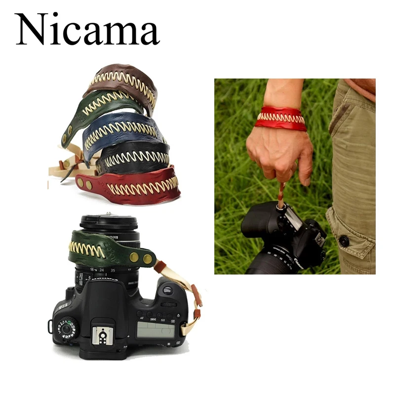 Ремень Nicama для камеры, ремешок на запястье, аксессуары для DSLR-камеры, регулируемый кожаный ремень для Canon, Nikon, Sony, SLR, видеокамеры