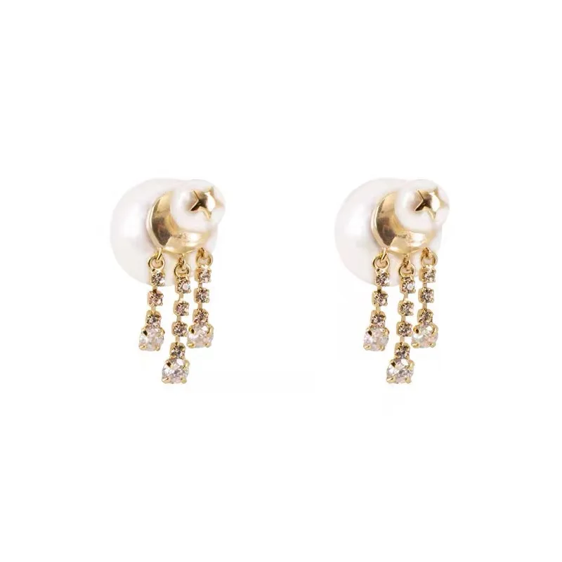 

TIMEONLY French Elegant Big Small Simulated Pearls Earrings for Women Lady Star Sparkly Rhinestones Stud Earring Luxury Jewelry