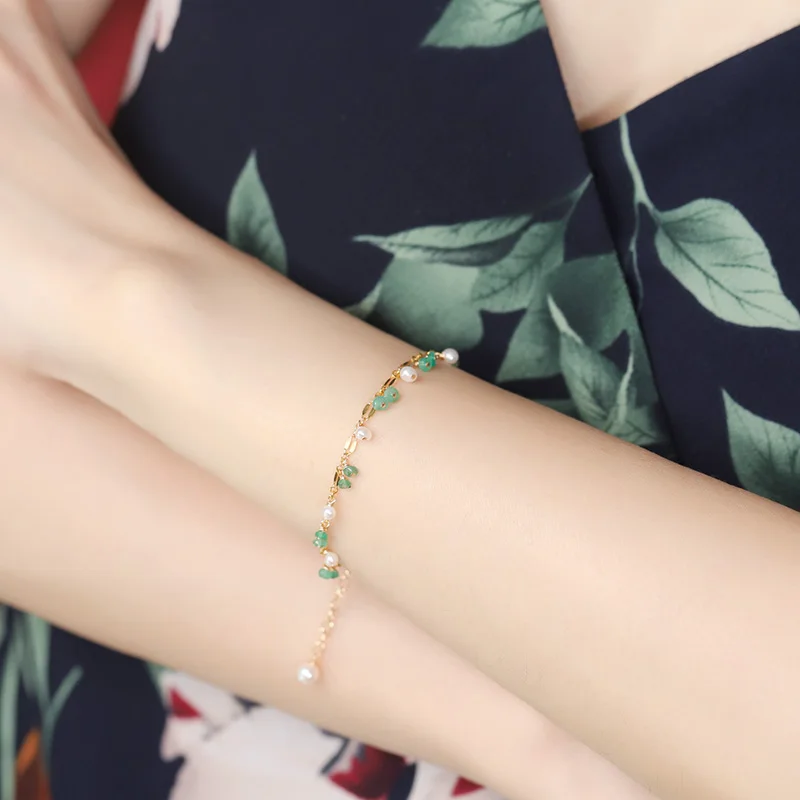 

DAIMI Gypsophila Emerald Bracelet Natural Gemstones Genuine Natural Yellow 14K Gold Filled Freshwater Pearl Jewelry