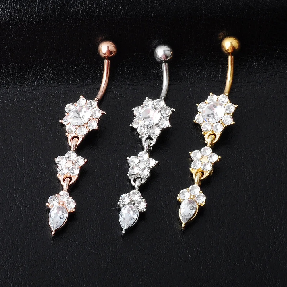 

Fashion Sexy Piercing Navel Nail Body Jewelry Flower Pendant Crystal Cubic Zirconia Belly Button Rings for Women Girls