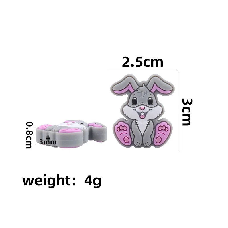 Kissteether-Mini cuentas de mordedor de silicona de conejo, sin BPA para chupete, Clip, collar de dentici&oacute;n, DIY, accesorios de juguete, 5 piezas-5