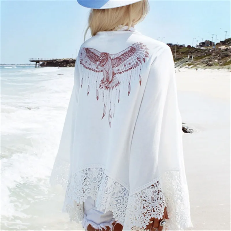 As show Новое поступление, Пляжная накидка с принтом, кружевной купальник для девушек, Белый Саронг, Пляжная накидка, парео для женщин, Robe de Plage, пляжная одежда# Q19 - Цвет: As show