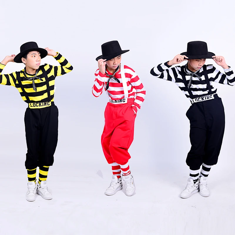 Танцевальные костюмы для мальчиков в стиле хип хоп Модный Полосатый Топ