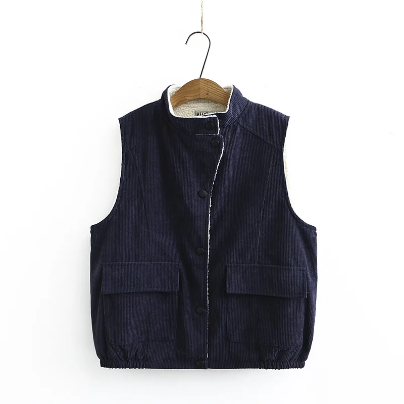 

New ladies autumn winter plus size vest tops for women large sleeveless loose wool pocket button yellow vest coat 4XL 5XL 6XL