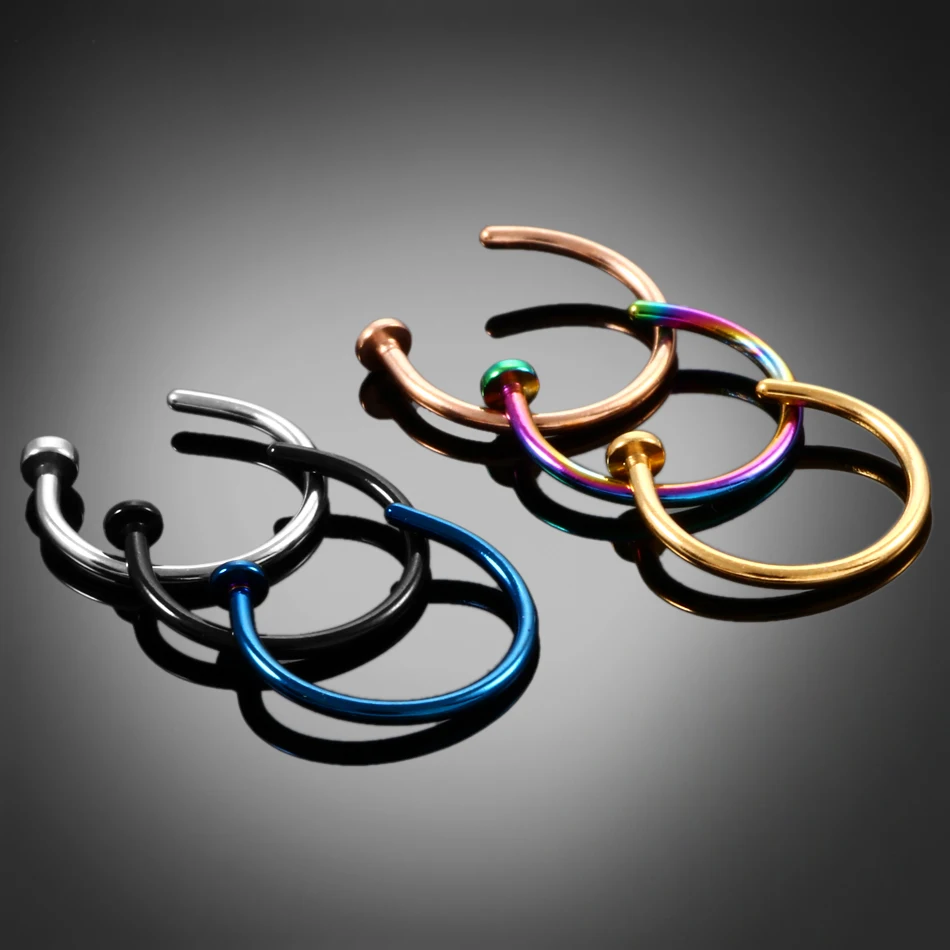 

20G 10Pcs/lot Stainless Steel C Clip Nose Ring Piercing Labret Lip Septum Ring Fake Piercing Nose Earring for Body Jewelry