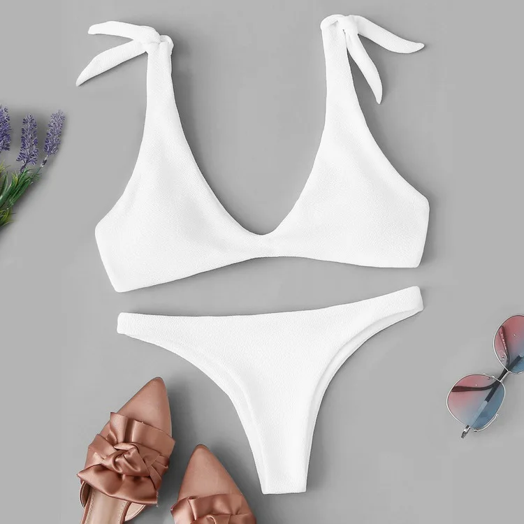 

Женское бикини с бантом на плечах, сексуальный комплект бикини пуш-ап с лямкой на шее, стринги, купальник, женский купальник, купальный костю...