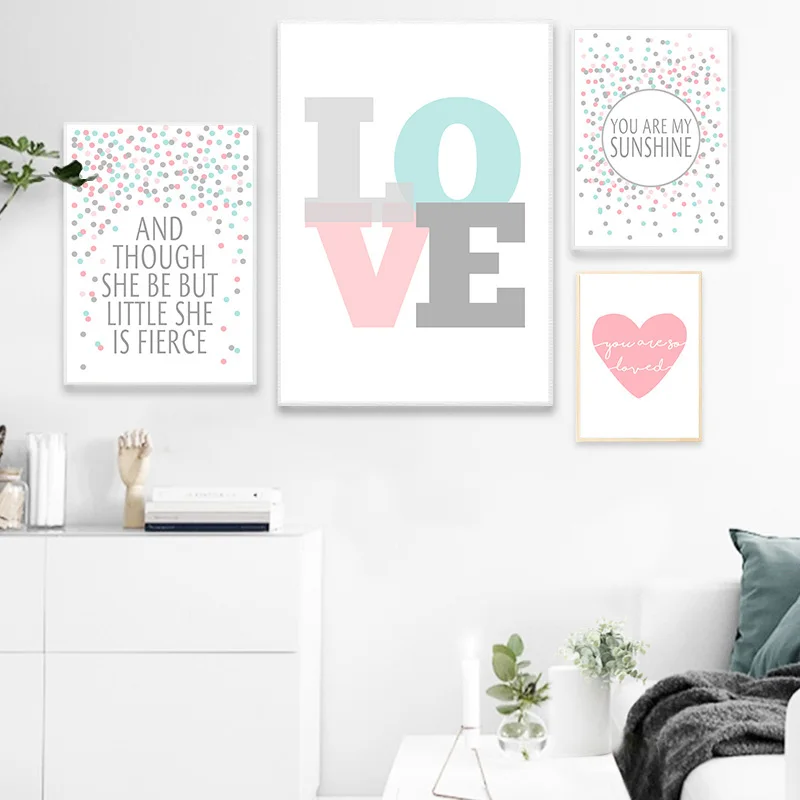 Розовый сердечко на холсте Плакаты любовь принты для детской минималистский