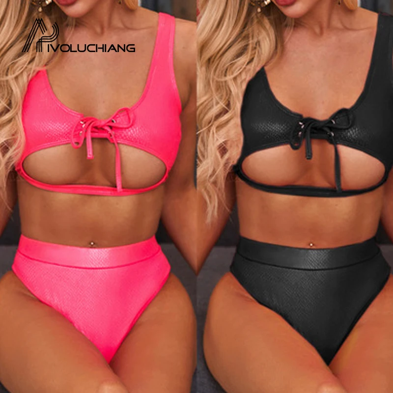 Сексуальный купальник с высокой талией комплект бикини ажурное купальный костюм