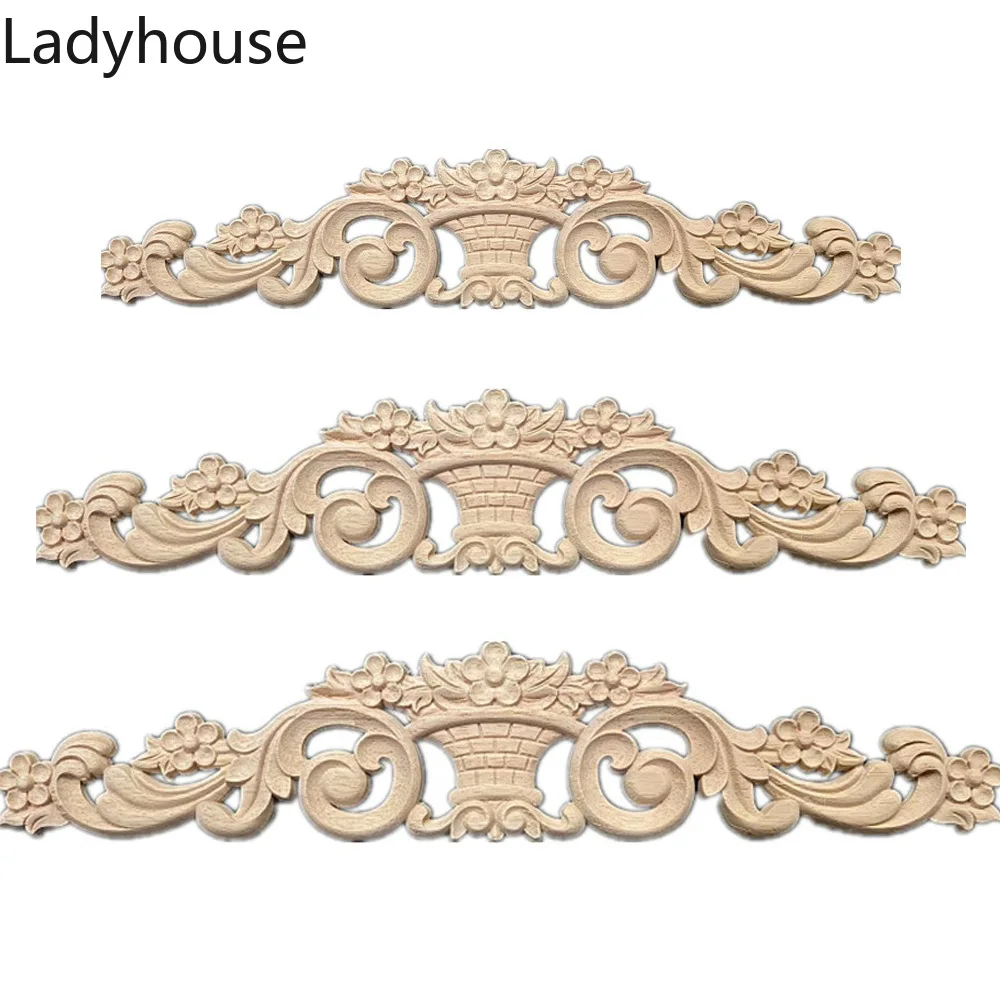 

European Wood Carved Wood Lintel Wood Applique Film Decal Background Flower Home Decoration Accessories Decorations for Home