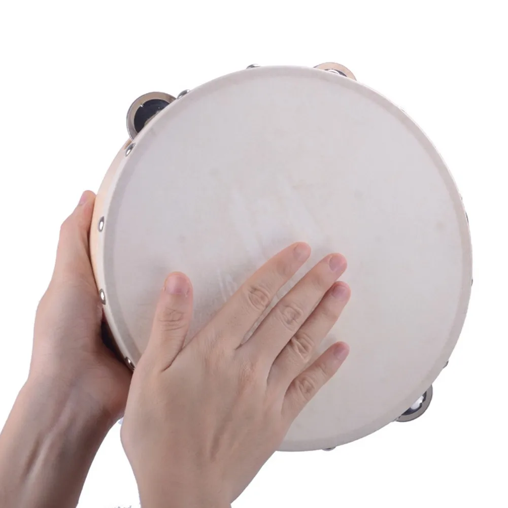 

9 Inch Hand Held Tambourine Drum Bell Wood Metal Jingles Percussion Musical Tambourine Drum Children Educational Tambourine