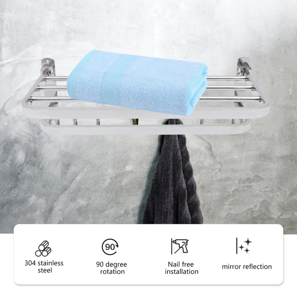 

1pc 50cm Non Punch Storage Rack Bathroom Foldable Adhesive Hanging Holder