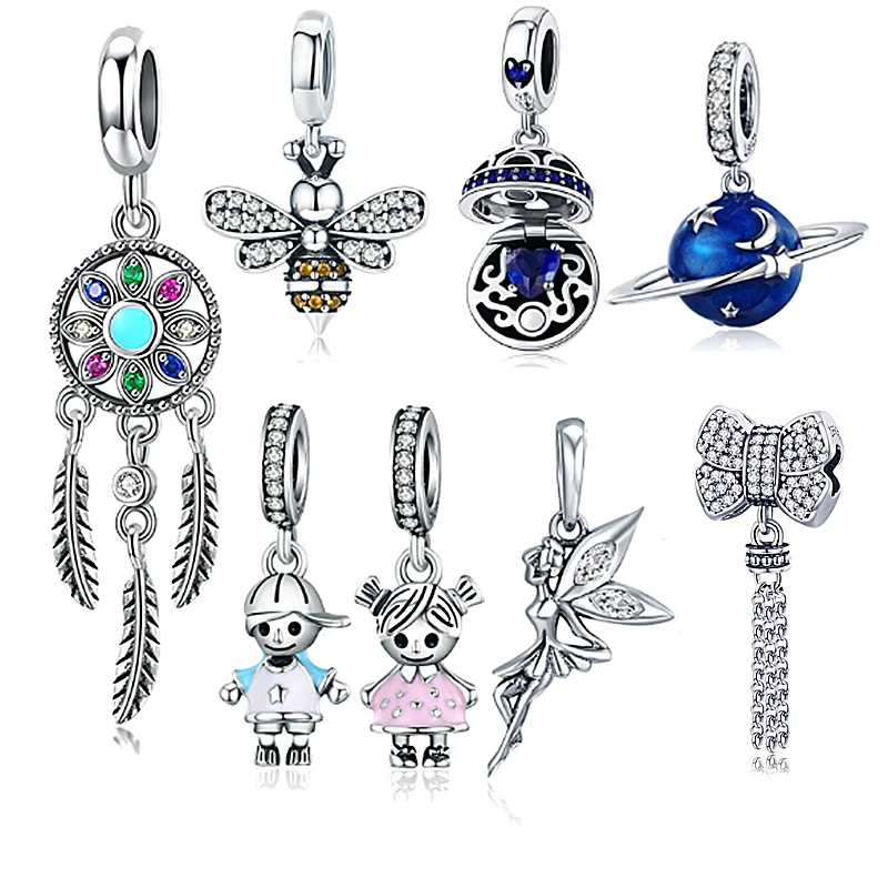 925 Sterling Silver Charms Fit original Pandora Bracelets Necklaces Secret Planet Moon Star Pendant Blue Ename Jewelry | Украшения и