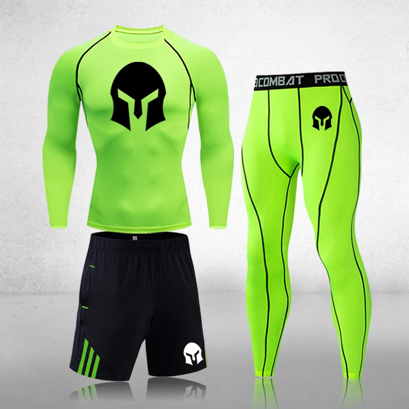 

New Men's Running Suit Gym Tight Thermal Suit Basketball Training Tracksuit Fitness Running Sports Compression Suit 3 Piece Set