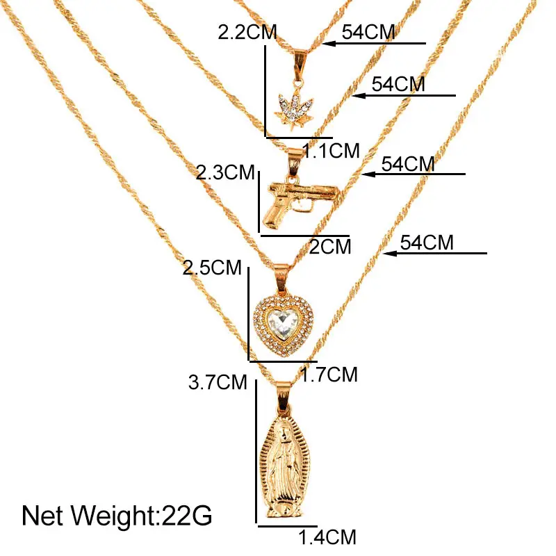 

Fashion Multilayer Crystal Heart Maple Leaf Necklace Pendant For Women Punk Golden Gun Portrait Choker Necklaces Trendy Jewelry