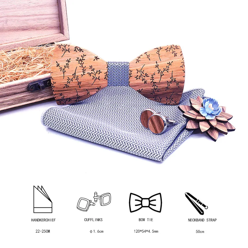 Linbaiway мужской ручной деревянный галстук бабочка шейный платок и запонки брошь