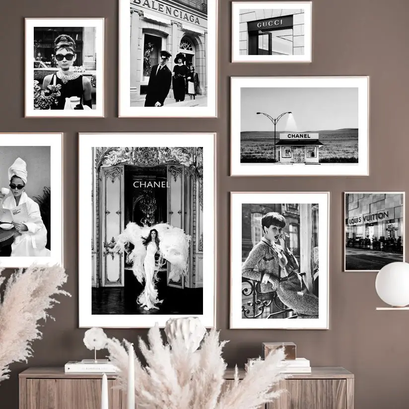 

Black White Fashion Model Luxury Shops Vintage Nordic Posters Prints Canvas Painting Wall Art Pictures For Living Room Decor