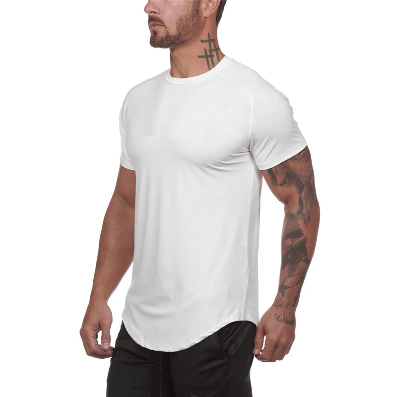 Brand Mesh Gym T Shirt Solid Sports Men Short Sleeve Rashgard Running Tshirt Workout Training Bodybuilding Fitness T-shirt | Спорт и