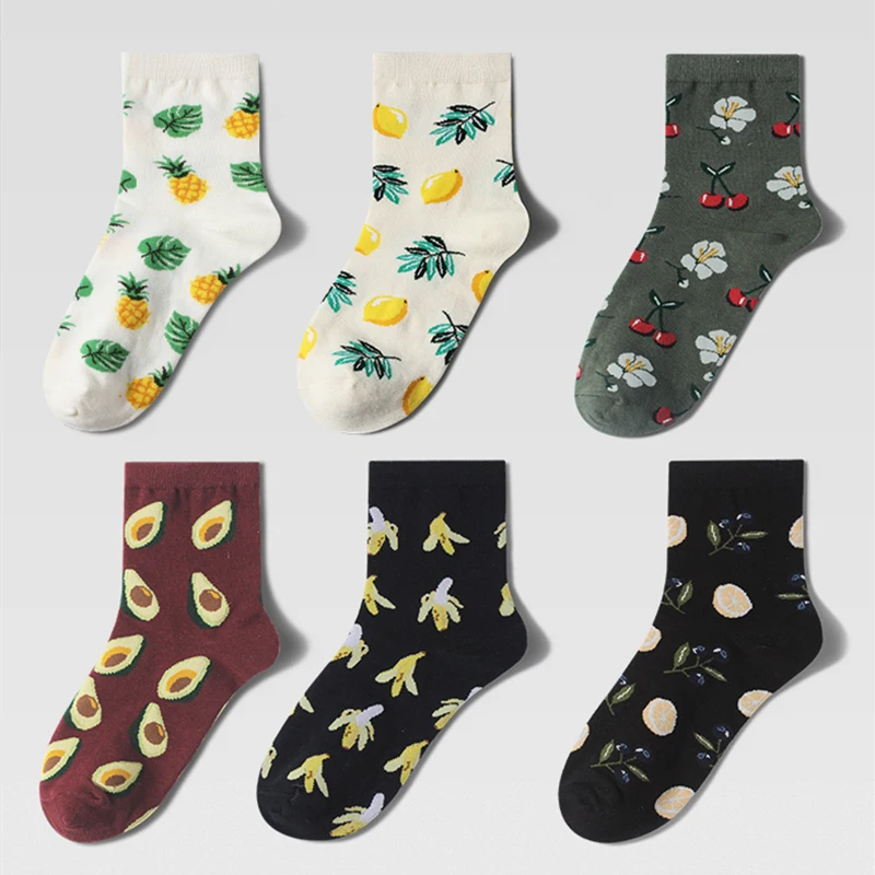 Корейские женские носки для девочек фруктовый лимон авокадо ананас черешня