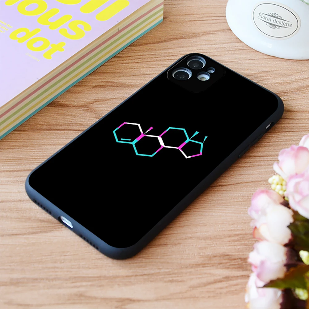 

For iPhone Trans Testosterone Molecule Print Soft Matt Apple iPhone Case 6 7 8 11 12 Plus Pro X XR XS MAX SE