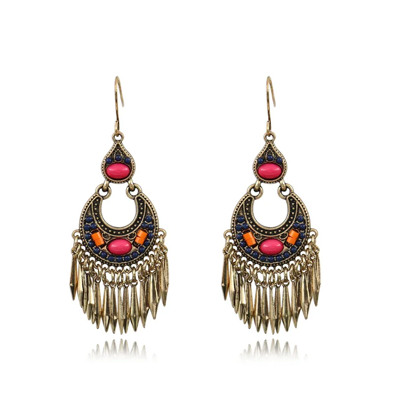 

Ethnic Alloy Tassel Earrings Flower Boho Indian jewelry For Women Retro Carved Dangle Earrings Bijoux