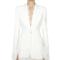 high quality 2021 newest designer blazer womens slit sleeve lace embellished single button blazer jacket